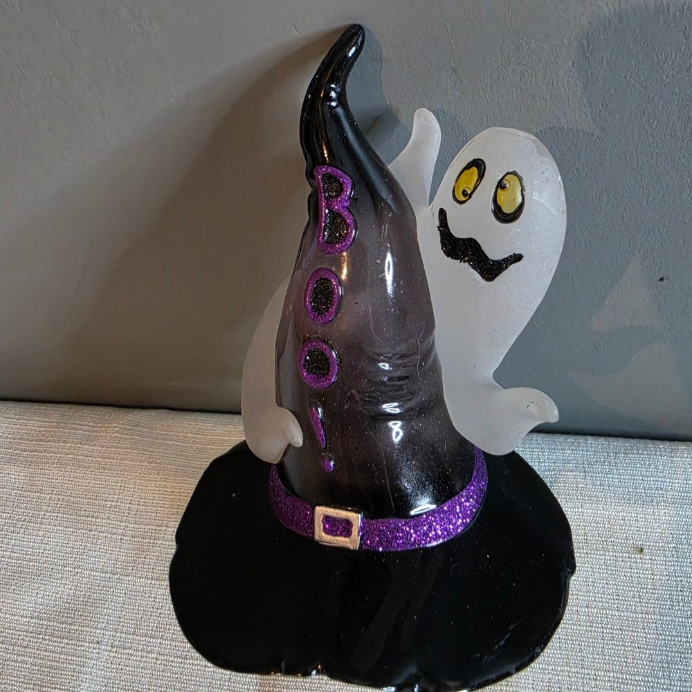 Halloween Ghost Witch Hat Boo Night Light Purple Glitter Spooky Decor